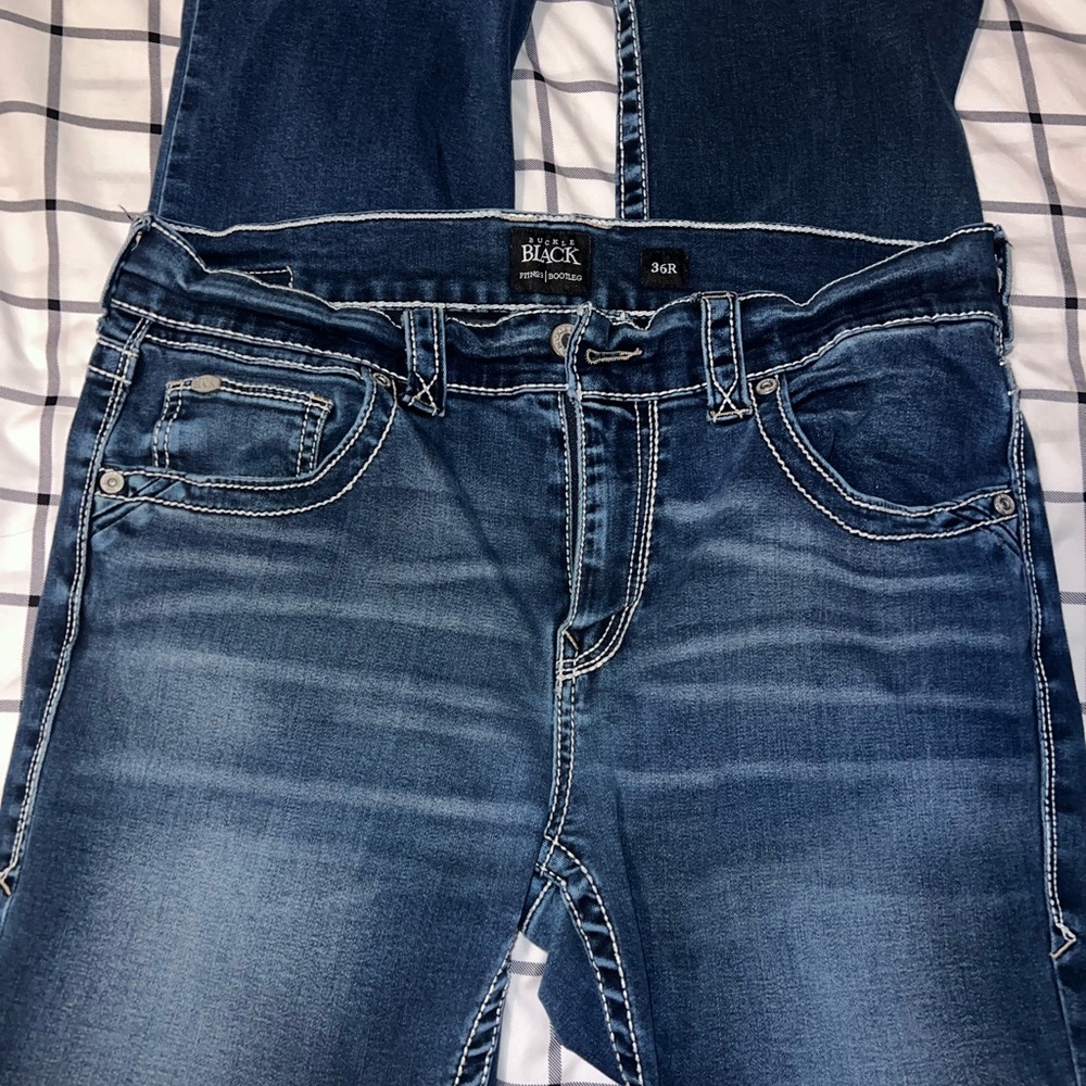 Buckle Blue Straight Leg Jeans with Classic Fading